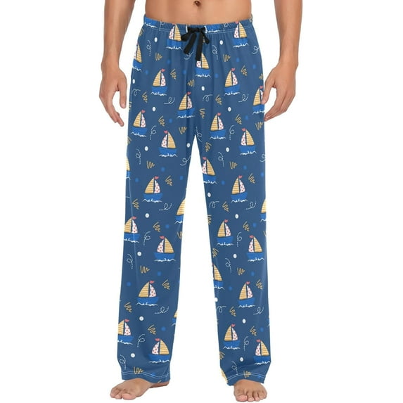 Top-kevin Sea Sailboat Pajama Pants for Men Comfort Sleep Lounge Bottoms Straight-fit with Pockets S-XXL