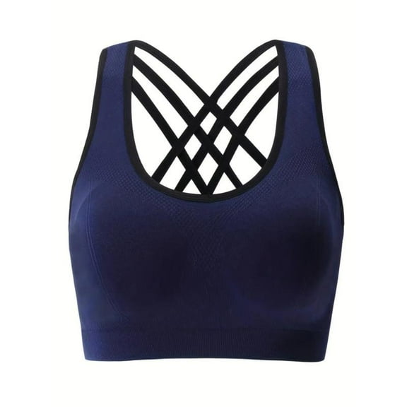 Top-kevin Seamless Backless Sports Bra, Solid Color High Stretch Cross Back Straps Yoga Sports Bra Women's Activewear