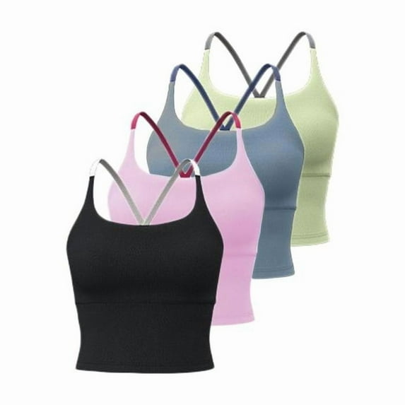 Top-kevin Sports Women's Plain Criss Cross Sports Bra, Ladies Sportswear for Indoor Outdoor Wear, Comfort and Durability Sports Crop Cami Top, Elastic Yoga Sports Bra Women's Ribbed Knit Sports Bra