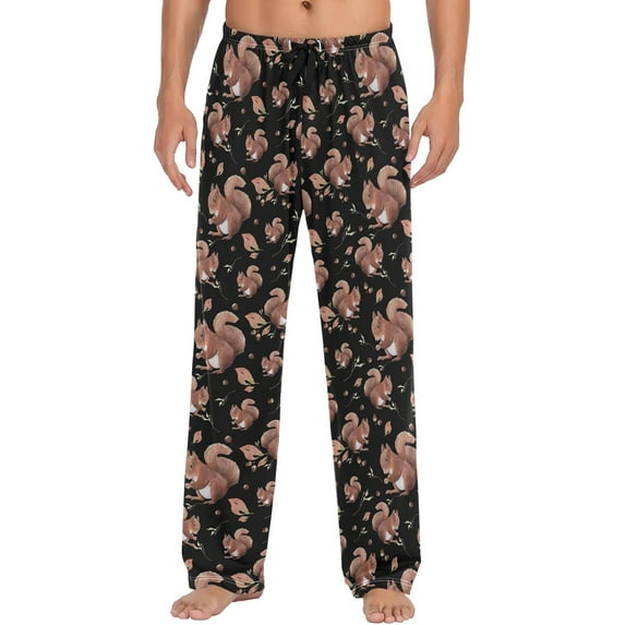 Top-kevin Squirrel Cat Dog Pajama Pants for Men Comfort Sleep Lounge Bottoms Straight-fit with Pockets S-XXL