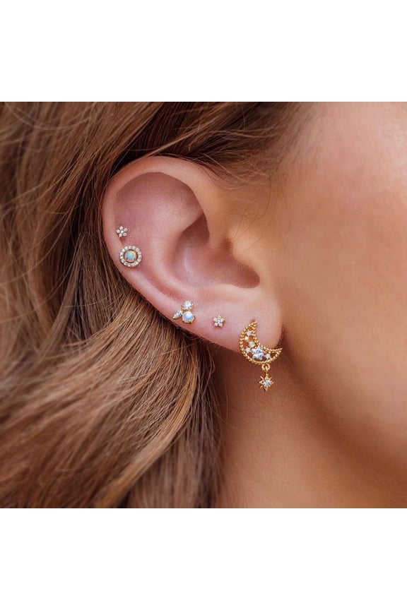 Stud Hoop Earrings Set for Women, 4pcs Hoop Huggie Earrings Stacks, Cute Earrings Jewelry for Her/Women