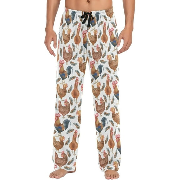 Top-kevin Turkey Print Pajama Pants for Men Comfort Sleep Lounge Bottoms Straight-fit with Pockets S-XXL