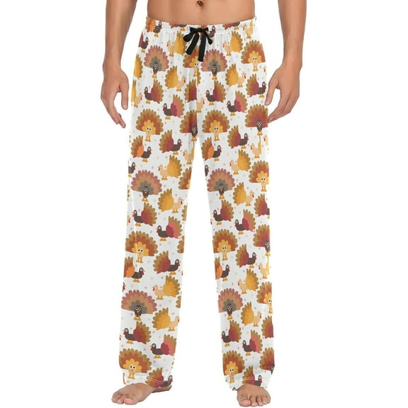 Top-kevin Turkey Print Pajama Pants for Men Comfort Sleep Lounge Bottoms Straight-fit with Pockets S-XXL