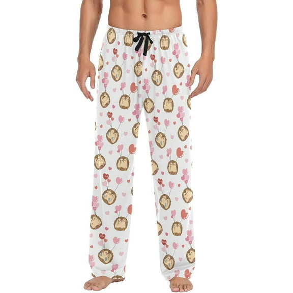 Top-kevin Valentines Hedgehog Pajama Pants for Men PJs Bottoms Sleep Lounge Pants with Pockets