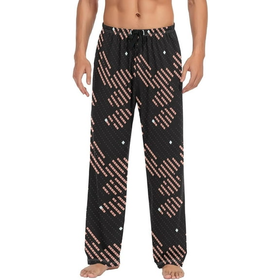 Top-kevin Vintage Halftone Geometric Abstract Mens Pajamas Bottoms Cotton Sleepwear Pants with Pockets