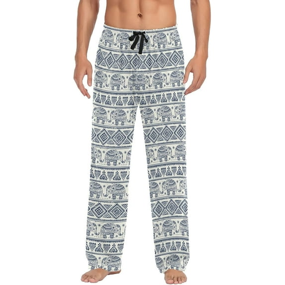 Top-kevin Vintage Indian Lotus Ethnic Elephant Pajama Pants Men's Lounge Pants Straight-Fit Men Pajama Bottoms