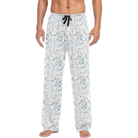 Top-kevin Watercolor Merry Christmas Flowers Pajama Pants for Men Men's Pajama Pants Mens Pajama Bottoms with Drawstring