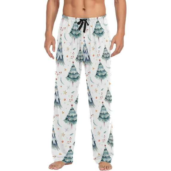 Top-kevin Watercolor Merry Christmas Pattern Stars Pajama Pants for Men Men's Pajama Pants Mens Pajama Bottoms with Drawstring