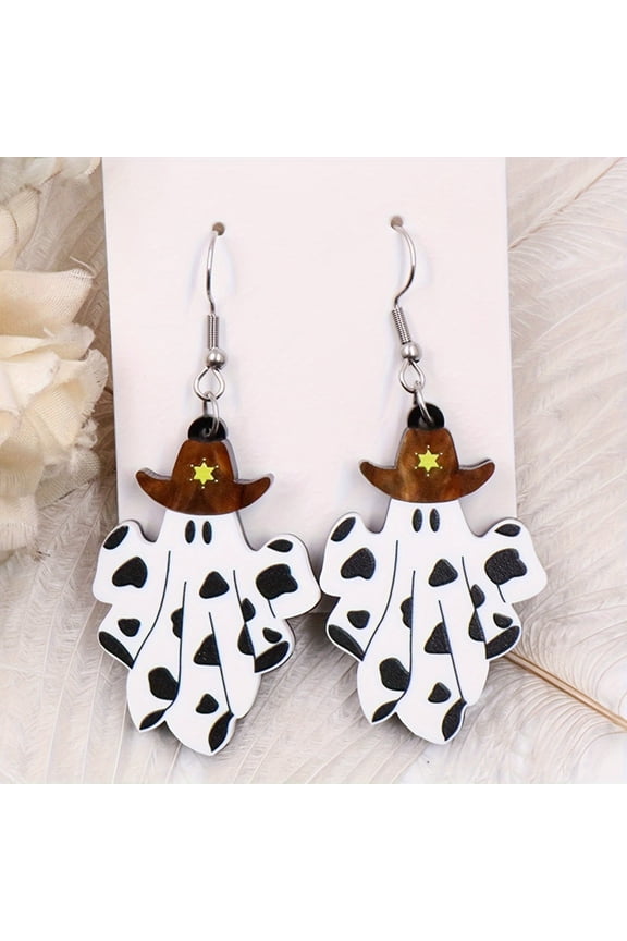 Western Cowboy Style Ghost Acrylic Earrings, Double Layered Three-Dimensional Design, Halloween Party Favorite Accessory