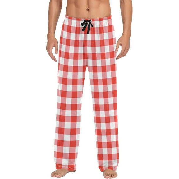 Top-kevin White Red Checkerboard Pajama Pants Buffalo Checkered Plaid Men's Pajama Bottoms Lounge Sleepwear PJs Sleep Pants