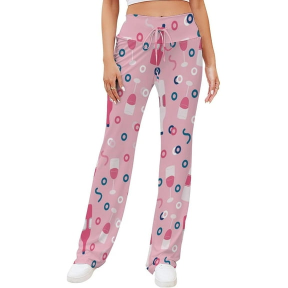 Top-kevin Wine Bottle Pink Women's Straight Lace Up Yoga Pants Flare Loose Comfy Lounge Wide Leg High Waist