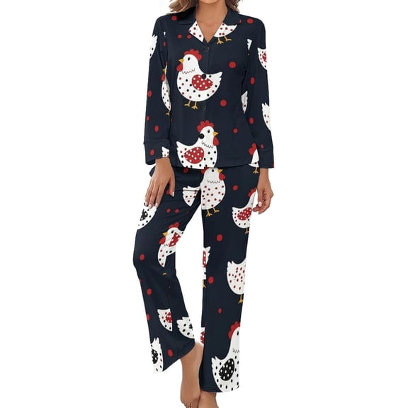 Top-kevin Women Long Sleeve Pajama Set Comfy Pjs Sets Chicken Red Spots 2 Piece Lounge Set