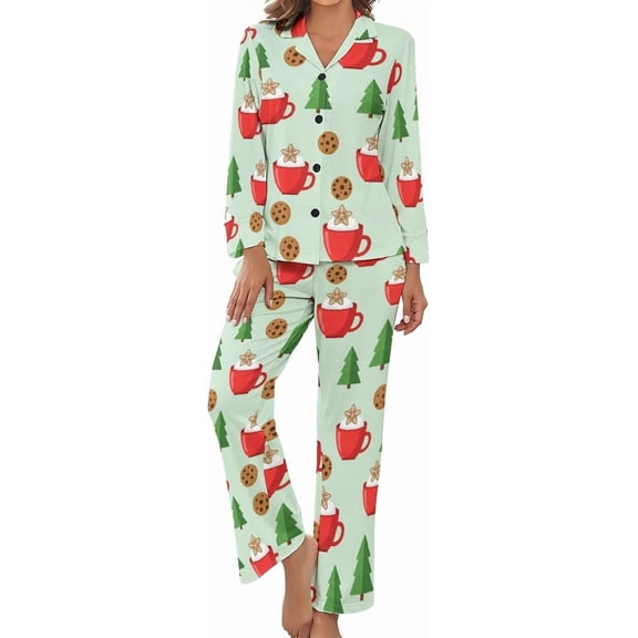Top-kevin Women Long Sleeve Pajama Set Comfy Pjs Sets Christmas Cupcakes Candy Canes 2 Piece Lounge Set