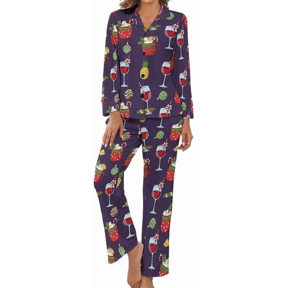 Top-kevin Women Long Sleeve Pajama Set Comfy Pjs Sets Christmas Cupcakes Candy Canes 2 Piece Lounge Set