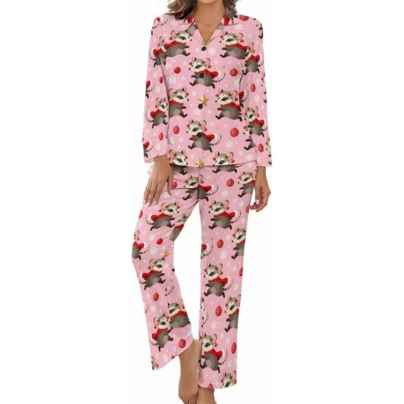 Top-kevin Women Long Sleeve Pajama Set Comfy Pjs Sets Christmas Funny Raccoons 2 Piece Lounge Set