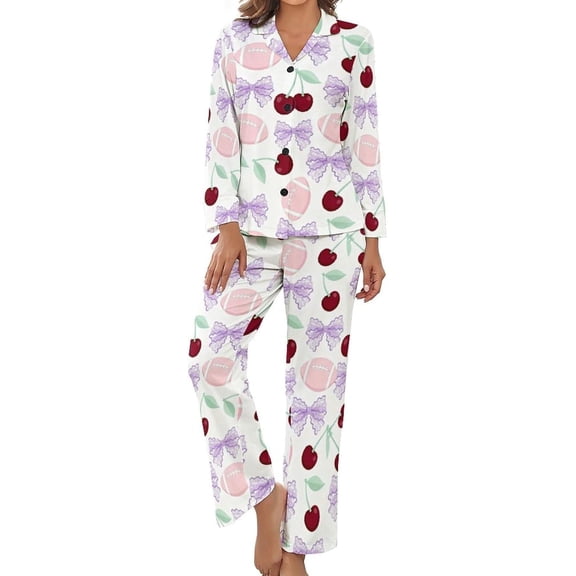 Top-kevin Women Long Sleeve Pajama Set Comfy Pjs Sets Cute Cookie Pattern 2 Piece Lounge Set