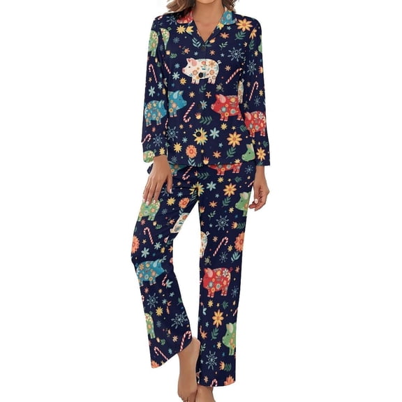 Top-kevin Women Long Sleeve Pajama Set Comfy Pjs Sets Cute Paw Bone Pattern 2 Piece Lounge Set
