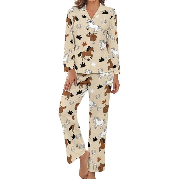 Top-kevin Women Long Sleeve Pajama Set Comfy Pjs Sets Cute Paw Bone Pattern 2 Piece Lounge Set