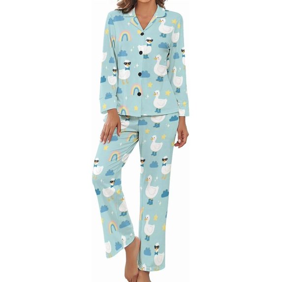 Top-kevin Women Long Sleeve Pajama Set Comfy Pjs Sets Donut Pattern Hearts Icing 2 Piece Lounge Set
