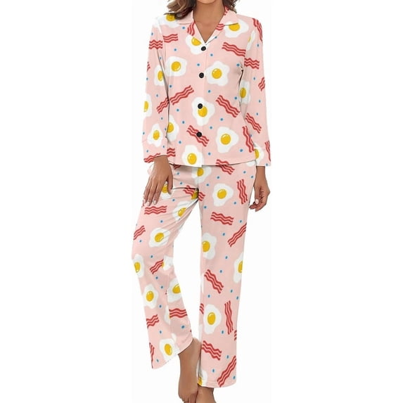 Top-kevin Women Long Sleeve Pajama Set Comfy Pjs Sets Donut Pattern Hearts Icing 2 Piece Lounge Set