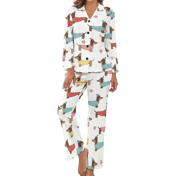 Top-kevin Women Long Sleeve Pajama Set Comfy Pjs Sets Duck Bow Red Hat 2 Piece Lounge Set