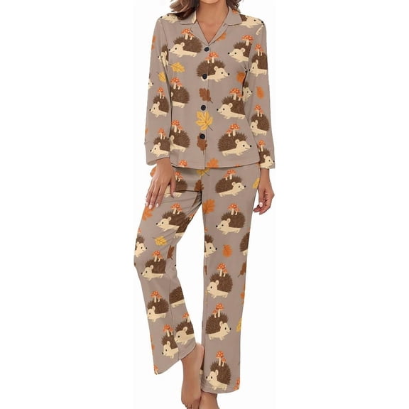 Top-kevin Women Long Sleeve Pajama Set Comfy Pjs Sets Hot Chocolate Mugs 2 Piece Lounge Set