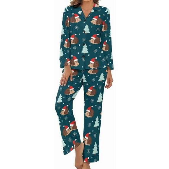 Top-kevin Women Long Sleeve Pajama Set Comfy Pjs Sets Hot Chocolate Mugs 2 Piece Lounge Set