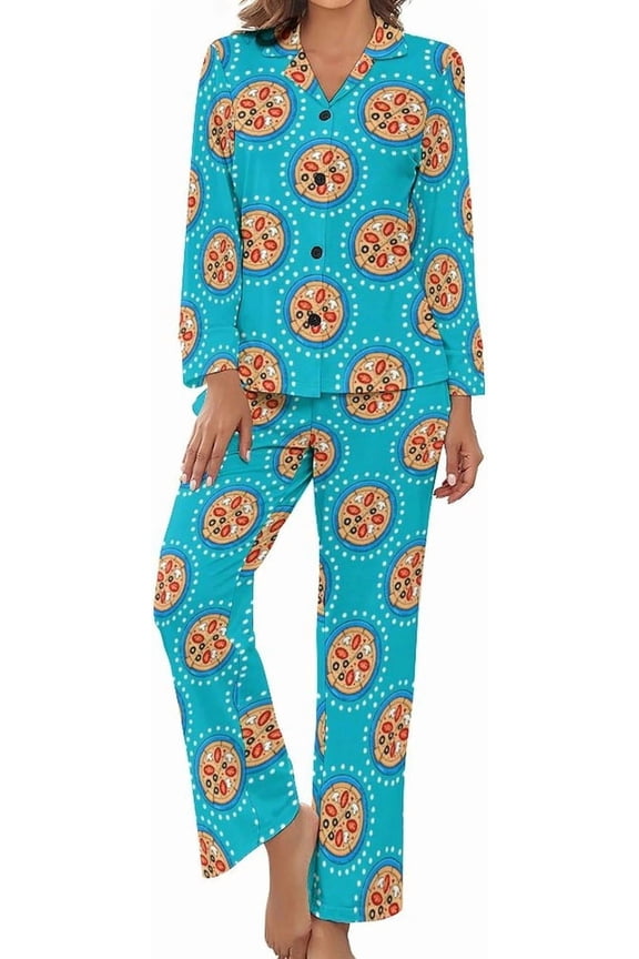 Women Long Sleeve Pajama Set Comfy Pjs Sets Pizza Pattern Dots 2 Piece Lounge Set