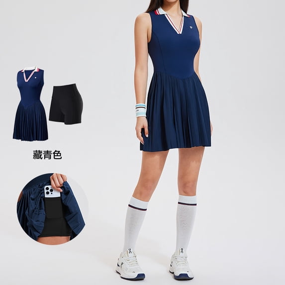 Top-kevin Women Pleated Tennis Skirt Set Two Piece Racerback Golf Outfits High Waisted Pickleball Skirt with Shorts