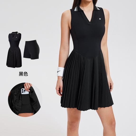 Top-kevin Women Pleated Tennis Skirt Set Two Piece Racerback Golf Outfits High Waisted Pickleball Skirt with Shorts