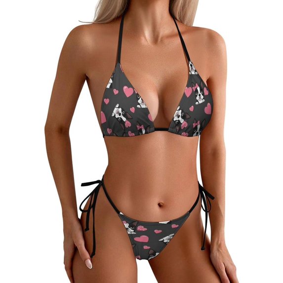 Top-kevin Women Ribbed Thong Bikini Set Brazilian Sexy Swimsuit Padded String Beach
