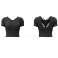 thumbnail image 1 of Top-kevin Women'S Athletic Crop Top with Cross-Back Design and Built-In Bra Pads - Short Sleeve Activewear for Running, Yoga, Cycling - Breathable, Stretchy, Purple, Cycling Top, 1 of 10