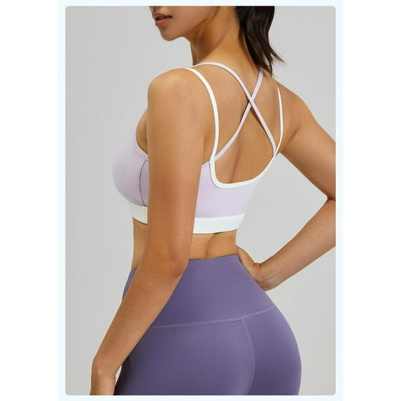 Top-kevin Women'S Sports Bra with Color Block Cross Design - High Support Shock-Absorbing Push-Up Design, Non-Removable Padded Back for Yoga, Cycling, Gym, Running