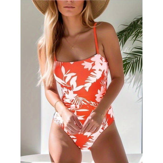 Top-kevin Women Swimsuit One Piece Bathing Suit Square Neck Cutout Back Tummy Control with Adjustable Spaghetti Straps