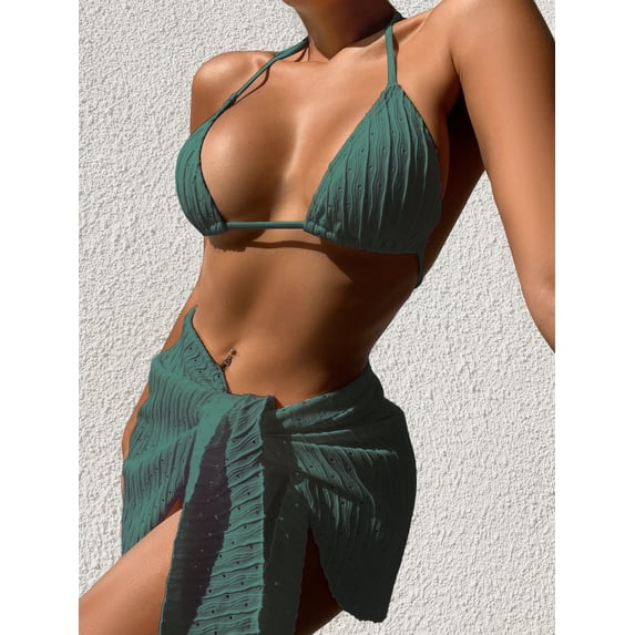 Top-kevin Women's Bikini Sets Ribbed Two Piece Swimsuit Cheeky High Cut Side Tie Thong Bathing Suit