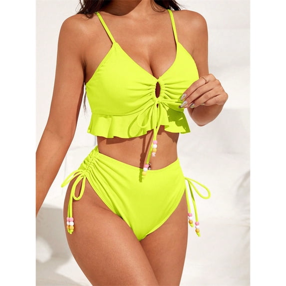 Top-kevin Women's Bikini Sets Two Piece Swimsuits Triangle Halter Top String Cheeky Thong Bottom Bathing Suit