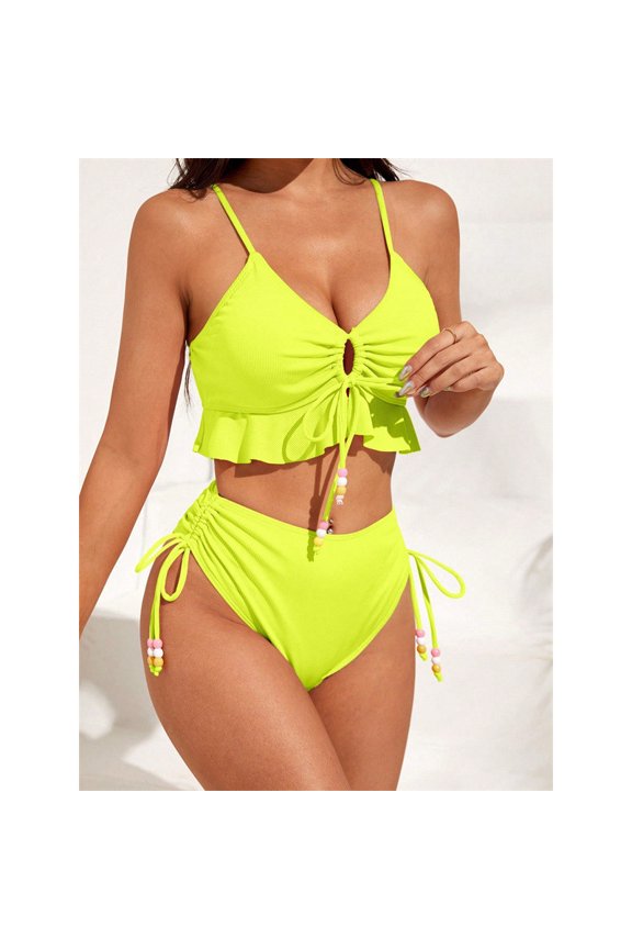 Women's Bikini Sets Two Piece Swimsuits Triangle Halter Top String Cheeky Thong Bottom Bathing Suit