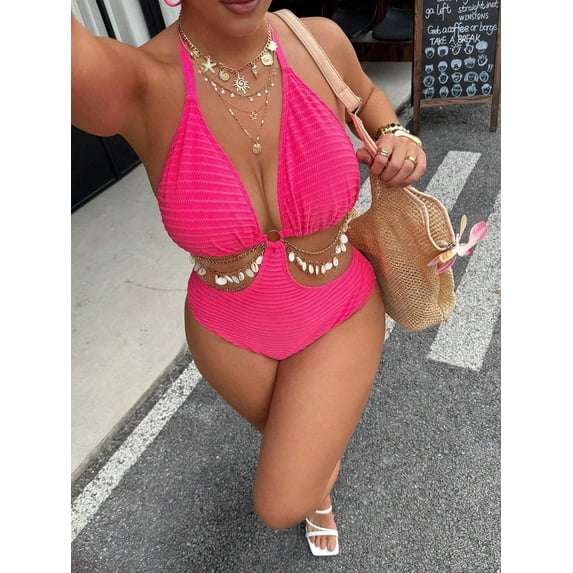 Top-kevin Women's Cut Out Drawstring One Piece Swimsuit Cheeky High Cut Bathing Suit
