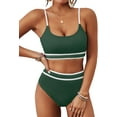 thumbnail image 1 of Top-kevin Women's High Waisted Bikini Ribbed Two Piece Swimsuit High Cut Color Block Adjustable Straps Bathing Suit, 1 of 9