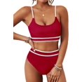 thumbnail image 1 of Top-kevin Women's High Waisted Bikini Ribbed Two Piece Swimsuit High Cut Color Block Adjustable Straps Bathing Suit, 1 of 9