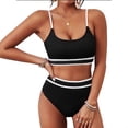 thumbnail image 1 of Top-kevin Women's High Waisted Bikini Ribbed Two Piece Swimsuit High Cut Color Block Adjustable Straps Bathing Suit, 1 of 10