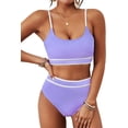 thumbnail image 1 of Top-kevin Women's High Waisted Bikini Ribbed Two Piece Swimsuit High Cut Color Block Adjustable Straps Bathing Suit, 1 of 9