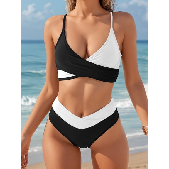 Top-kevin Women's High Waisted Bikini Sets Push Up Twist Front Spaghetti Straps Ruched Two Piece Swimsuit Bathing Suit