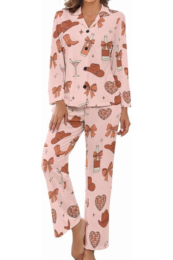 Women's Pajama Sets Leopard Floral Pattern Long Sleeve Lounge Sets Pjs Sleepwear with Pockets