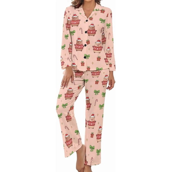 Top-kevin Women's Pajama Sets Pig Christmas Sweater Candy Long Sleeve Lounge Sets Pjs Sleepwear with Pockets