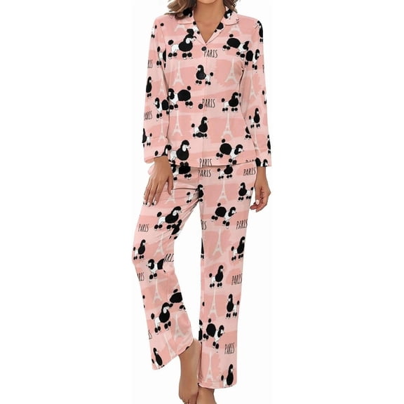 Top-kevin Women's Pajama Sets Pizza Slice Pattern Long Sleeve Lounge Sets Pjs Sleepwear with Pockets