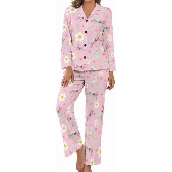 Top-kevin Women's Pajama Sets Sea Lobster Cartoon Long Sleeve Lounge Sets Pjs Sleepwear with Pockets
