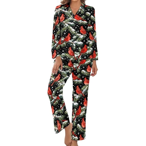 Top-kevin Women's Pajama Sets Snowy Branches Pattern Long Sleeve Lounge Sets Pjs Sleepwear with Pockets