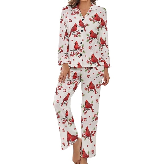 Top-kevin Women's Pajama Sets Snowy Branches Pattern Long Sleeve Lounge Sets Pjs Sleepwear with Pockets