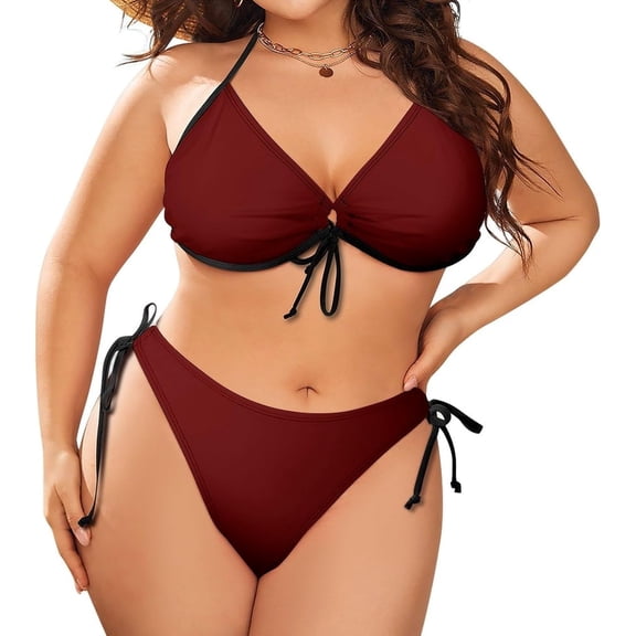 Top-kevin Women's Plus Size Sexy Sling Triangle Two Piece Bikini Travel Swimsuit